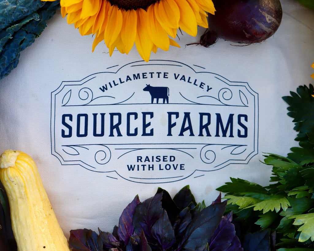 image of Source Farms logo with vegetables surrounding the sides