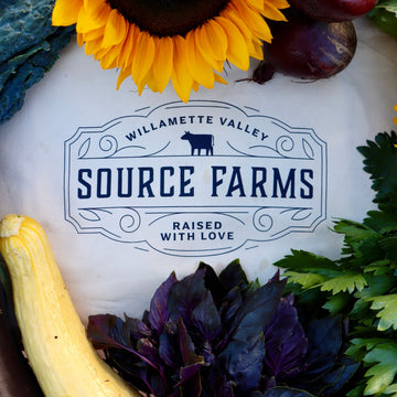 image of Source Farms logo with vegetables surrounding the sides