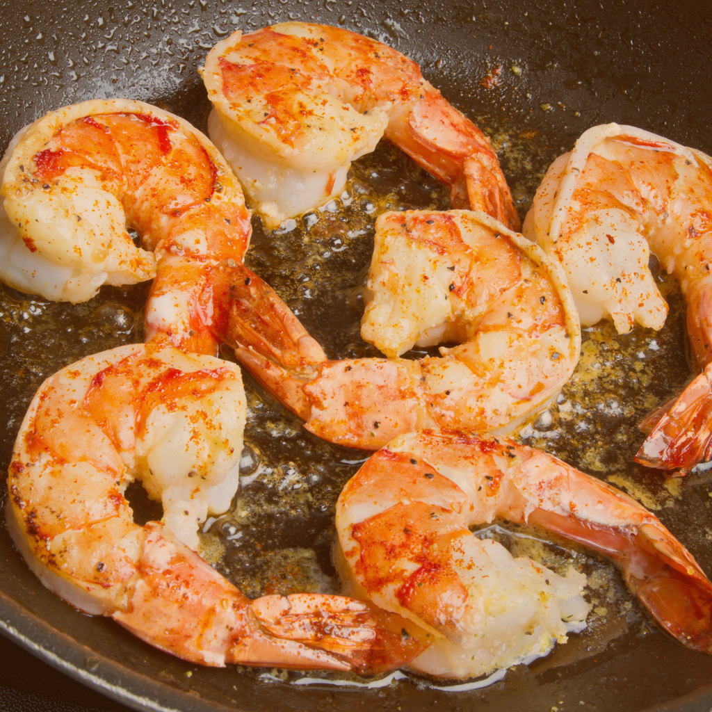 image of Mexican Jumbo Shrimp in a pan being cooked with butter