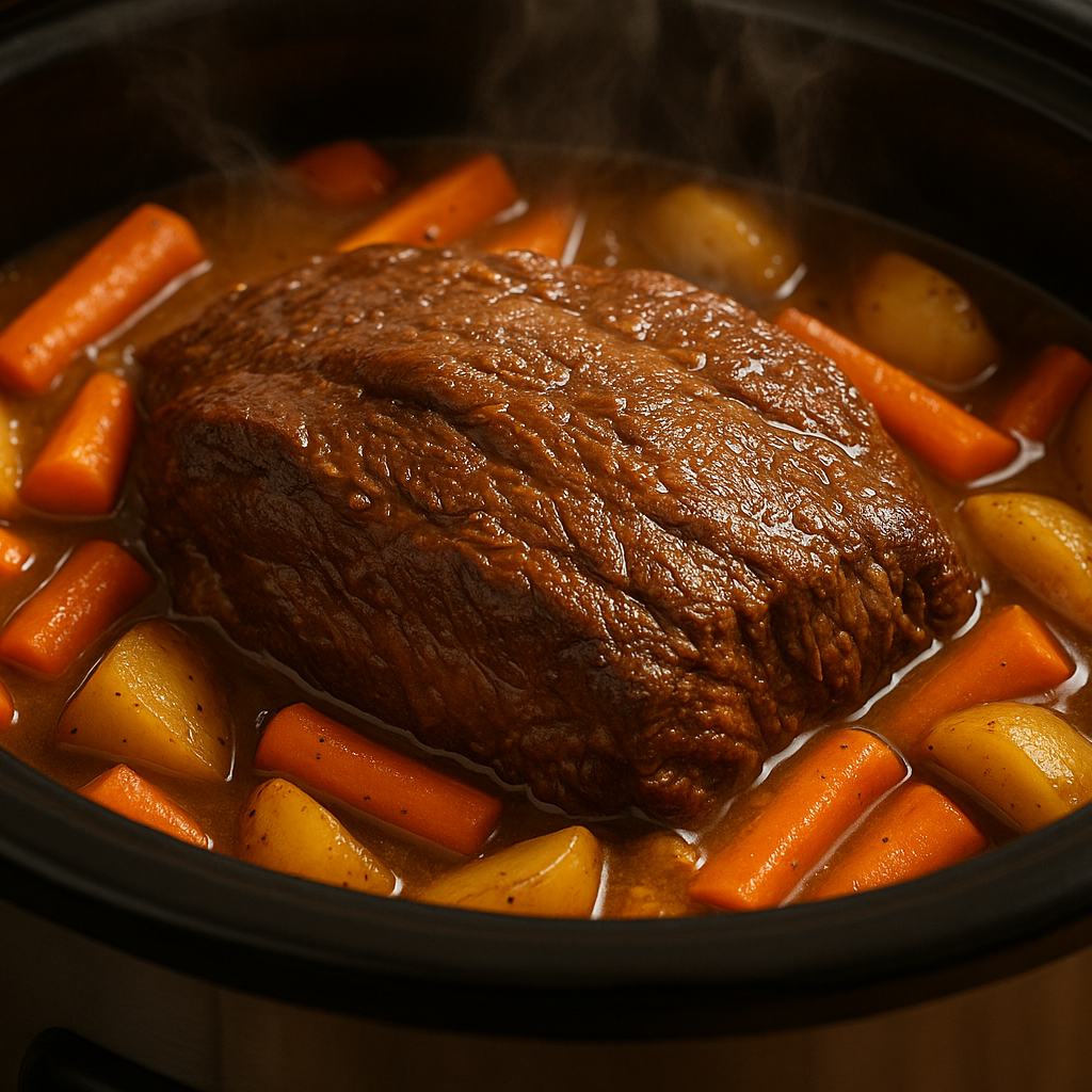 cooked chuck roast in slow cooker