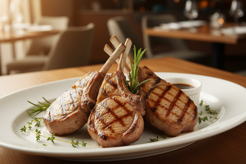 Lamb and pork chops cooked